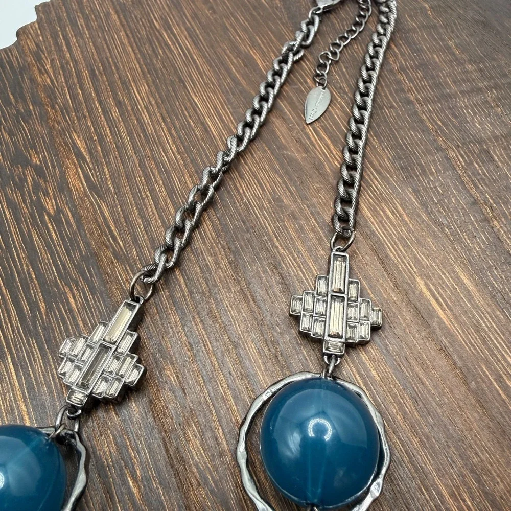 Coldwater Creek Blue Bead Statement Choker Necklace Chunky Bib‎ Collar